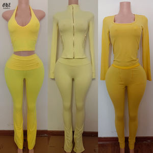 Y2K Dames Op Maat Gemaakt Logo Herfst Sport Fitness Jack Set Geborduurde Breiwerk 2-delige Trainingspakken met Uitlopende Broeken - Product Image 3