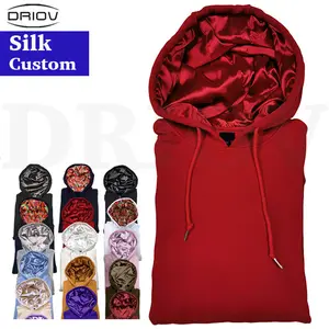 Custom logo fleece 100% cotton high quality luxury silk with heavyweight embroidered cover men crop inner satin lined hoodie
