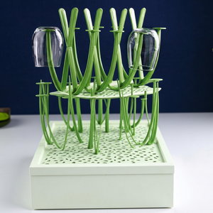 Escurridor de Vidrio Verde Anax, Soporte Multiusos para Vasos, Bandeja Escurridora para Vasos, Biberones, Encimera de Cocina - Product Image 1