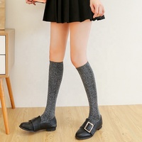 Chaussettes Hautes Mi-Mollet Brillantes Fines Gris et Blanc Pailleté Tendance en Gros pour Femme