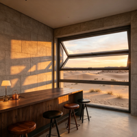 Fenêtre pliante en aluminium HUACAI, grand panneau vitré, pour restaurant et espace extérieur.