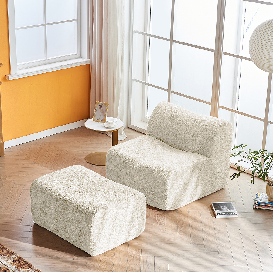 Beige + Velvet + 1 Seat + Foam