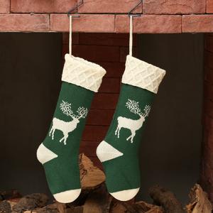 Chaussettes de Noël en gros, grandes chaussettes tricotées de 18 pouces, rouges/vertes, avec rennes et flocons de neige, décorations de Noël pour les fêtes de famille - Product Image 6
