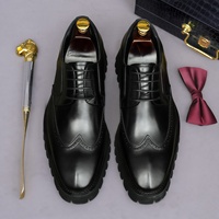 Chaussures habillées Derby en cuir à lacets pour hommes, style Brogue, avec semelle épaisse et rehaussante, idéales pour toutes les saisons