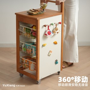 Retro Style Solid Wood Trolley <b>Kitchen</b> Storage Rack Mobile Tea <b>Cabinet</b> <b>Sideboard</b> Portable Adult Use - Product Image 3