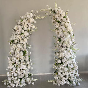 D-HOA064 Arco de flores artificiales rojas al por mayor, arco de flores de cuerno hecho a mano, arco de flores de cuerno con rosas, decoración de boda de seda - Product Image 5