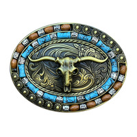 Hebilla de cinturón de aleación de zinc con diseño de calavera de toro, estilo europeo, para hombre, estilo vaquero occidental