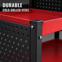 Chariot d'atelier robuste à 3 niveaux avec panneau arrière porte-outils suspendu, chariot de service mobile pour l'organisation et l'affichage des outils de garage