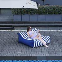 Sofá Puff Grande de Tela Olefina a Rayas para Exteriores con Relleno, Tumbona Impermeable y Resistente al Sol para Patio