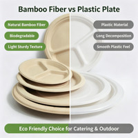 Assiettes jetables personnalisées en fibre de bambou, plateaux ronds de 6, 7 et 9 pouces, vaisselle pour dîner, pour fêtes, camping et plats à emporter