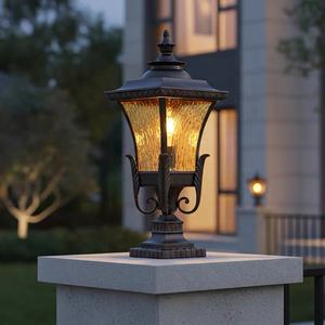 Lámpara de Poste de Puerta LED de Estilo Europeo, IP65 Impermeable, para Jardín Exterior, con Sensor de Luz, Base E27, Aluminio Fundido - Product Image 1