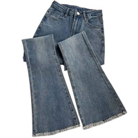 2025 nouvelles femmes taille haute lavé évasé jean Denim à volants ourlet ample jean