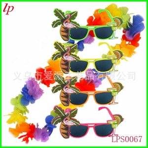 LPS0067 Gafas de Sol de Plástico con Diseño de Cocotero Tropical y Flamencos, Gafas de Fiesta Unisex, Accesorios para Playa, Hawaianas y Fiestas de Graduación - Product Image 1