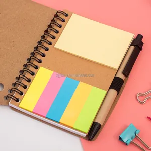 Oem buen precio A5 personalizado color espiral encuadernación cubierta de papel pluma líneas cuaderno con etiqueta adhesiva