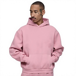 <b>Men's</b> <b>Pink</b> Oversized Hooded Fleece <b>Sweatshirt</b> Set Solid Color Casual Autumn Wear Regular Fit Knitted Long Sleeve - Product Image 3