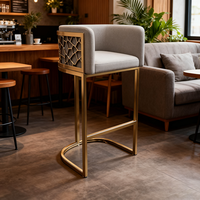 Tabouret de bar haut de gamme moderne Base en métal doré Détail géométrique Siège rembourré pour la maison Commercial