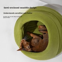 Nid douillet semi-fermé en polaire pour animaux de compagnie, idéal pour l'hiver, respirant, en peluche, léger, lavable, pour chiots et chats