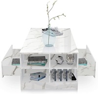 Table basse en bois minimaliste haute brillance avec rangement, lumières LED RGB, 2 tiroirs et étagère ouverte pour salon - Vente en gros