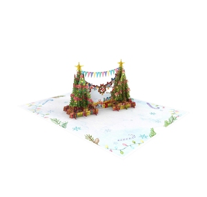 Decorative 3D Pop up Christmas & Birthday Greeting Card with Holiday Tree <b>Gift</b> <b>Box</b> and Bunting Flags Handmade Keepsake - Product Image 1