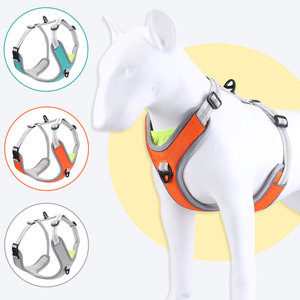 Harnais rembourré réglable et respirant pour grands chiens, sangle de poitrine réfléchissante, orange et gris - Product Image 2