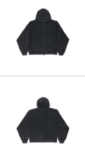 Nouvel Arrivage – Sweat à Capuche Décontracté pour Homme avec Logo Personnalisé, Fermeture Éclair, Noir Délavé, Automne-Hiver, Coton Lourd et Ample - Product Image 5
