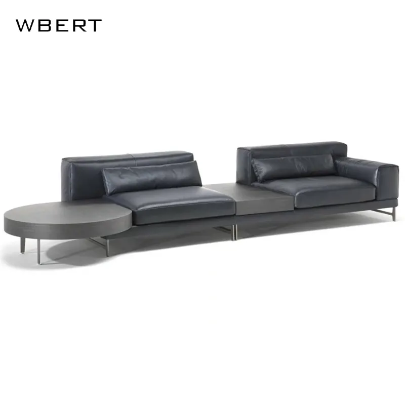 WBERT Conjunto de sofá duplo de couro italiano luxuoso para recepção de sala de estar simples com mesa de chá e cadeira Foshan