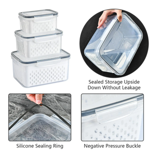 Fridge Organizer Bins Leakproof <b>Plastic</b> Transparent Kitchen Food Pantry <b>Storage</b> <b>Containers</b> With Lids and Removable Colanders - Product Image 5