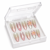 Faux Ongles Élégants à Motifs Floraux en Gel Souple, Forme Stiletto, Faits Main, Prêts à Poser, Vente en Gros avec Colle, 32 Pièces pour Femmes