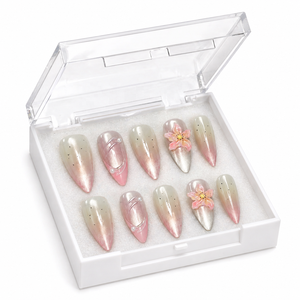 Ongles à presser élégants à motif floral, <span class=keywords><strong>faux</strong></span> ongles en <span class=keywords><strong>gel</strong></span> souple forme stiletto, faits à la main, vente en gros avec colle, 32 pièces pour femmes - Product Image 2