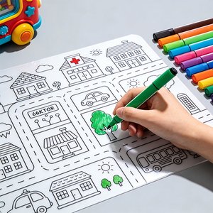 RENJIA Kids Mark-Mat Lightweight Silicone <strong>Table</strong> Pad Country Small Square Placemat Dining <strong>Table</strong> Sustainable Kids Coloring Mat - Product Image 1