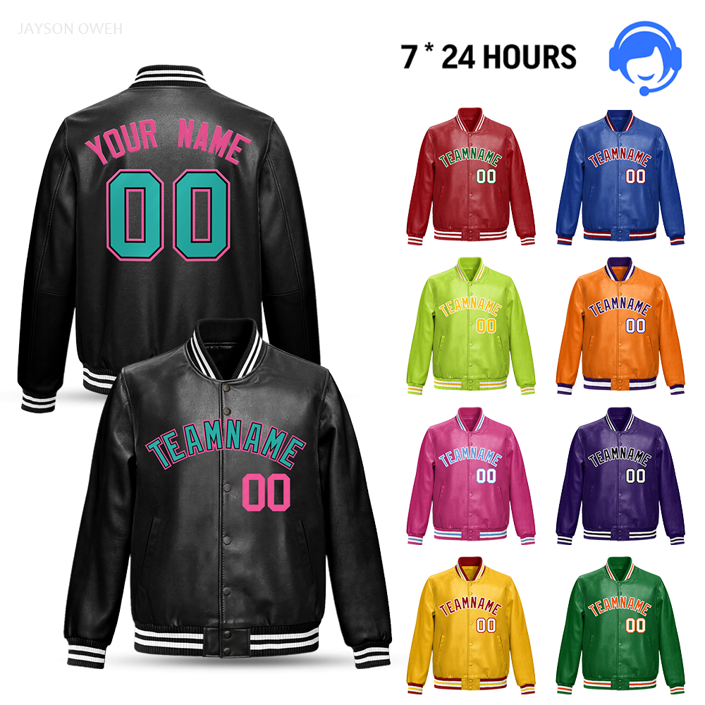 Power Punch High Quality OEM Full Leather Blank Varsity Jacket Plus Size Customizable