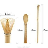 ESTICK Ensemble de cuillères à thé en bambou longues, écologiques, faites à la main, avec logo personnalisé japonais, pour la cérémonie du thé matcha japonaise