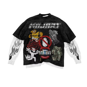 เสื้อยืดแขนยาวทรงหลวมสไตล์สปอร์ต พิมพ์ลายคุณภาพสูง ผ้าทอเนื้อแน่น สำหรับผู้ชาย ผ้าฝ้ายผสมสแปนเด็กซ์ สองชั้น แห้งเร็ว - Product Image 3
