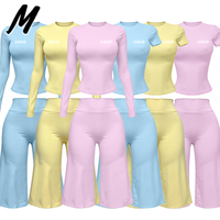 Ensemble de sport pour femmes Milady, haut à manches courtes en nylon à col rond et leggings évasés, vêtements de sport décontractés, ensemble de 2 pièces tendance