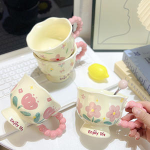 Lelyi moderna crema floreale stile ad alto valore di colore tazza pratica personalizzabile ceramica per i regali degli amici - Product Image 1