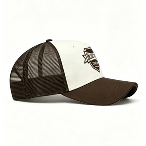 Custom Embroidery Hat Mesh Baseball <b>Cap</b> Two-Tone Brown & White <b>Trucker</b> Hat with Shield Embroidery Breathable Mesh <b>for</b> <b>Men</b> Women - Product Image 3