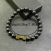 Bracelet en perles d'hématite avec breloque haltère dorée, bracelet extensible pour homme, idéal pour le sport et le fitness, cadeau quotidien