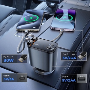 ABS 100W PD QC 2 porte di tipo C <span class=keywords><strong>USB</strong></span> a doppio cavo retrattile accendino sigaro ricarica rapida caricabatteria <span class=keywords><strong>per</strong></span> <span class=keywords><strong>auto</strong></span> iPhone - Product Image 4