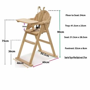 Silla de Comedor Plegable de Madera para Bebé, Elegante Silla de Comedor Multifuncional de Madera Maciza para Niños - Product Image 5