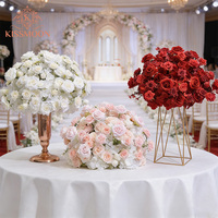 Boule de fleurs artificielle en soie faite à la main, centre de table rose et blanche pour mariage, Saint-Valentin, Noël, fête