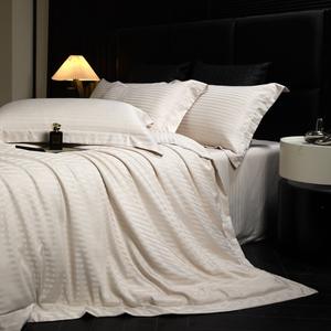 Edredón de Jacquard a rayas de satén para las cuatro estaciones, funda de edredón, sábanas blancas, juego de cama de seda lavada de cuatro piezas para el hogar y el Hotel - Product Image 2