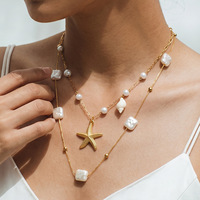 Collier de perles d'imitation pour femme, motif étoile de mer, élégant et chic, nouvelle collection de bijoux, vente en gros TGXL15054