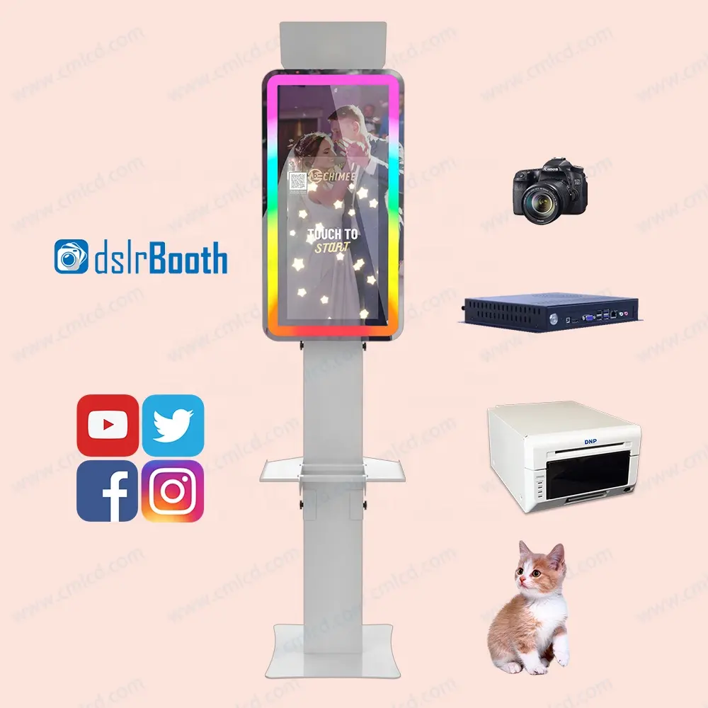 Alta Qualidade 21,5 polegadas Photo Booth Selfie Pod Casamento ou Festa Photo Booth Espelho Selfie Magic Photo Mirror Booth Machine