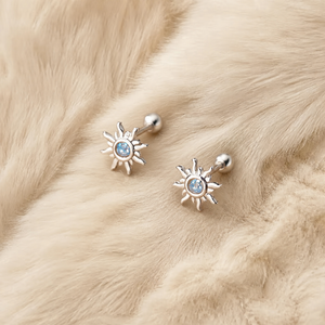 Boucles d'oreilles clous en acier inoxydable en forme de soleil avec zircon cubique bleu, à visser, pour femmes, bijoux élégants, vente en gros OEM/ODM - Product Image 2