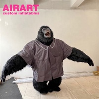 Costume de gorille gonflable de dessin animé, costume de gorille gonflable à chemise noire pour fête