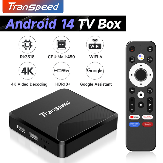 X88 Mini 14 Transpeed Android TV Box RK3518 Quad Core 1G/8G Wifi6 100M LAN 4K Ultra HD Android 14 Support IPTV Playerr