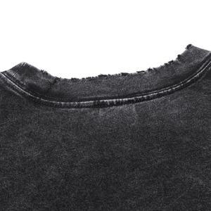 Camiseta Retro Vintage de Alta Calidad para Hombre, 100% Algodón, Deshilachada, Estilo Urbano Oscuro, Holgada, Talla Grande, Técnica Lavada, Corta - Product Image 5