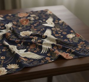 Tissu d'ameublement imprimé fleurs et grues de qualité supérieure au mètre – Motif élégant oiseaux et fleurs pour fauteuil - Product Image 6
