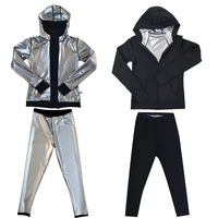 Veste de sport à capuche noire pour femme, manches longues, fermeture éclair, poches, entraînement, fitness, grande taille, combinaison de sauna