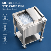 Chariot de stockage de glace en acier inoxydable avec logo personnalisé, bac à glace roulant avec couvercle coulissant pour bar, supermarché, présentation de fruits de mer